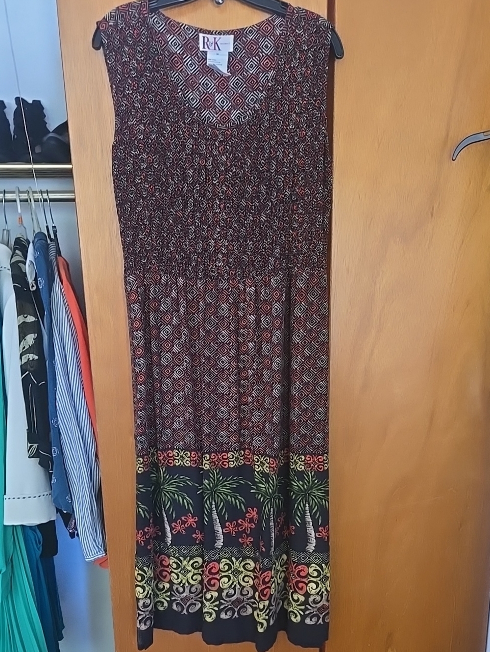 R&K Black, Red and Green Sleeveless Printed Maxi Dress